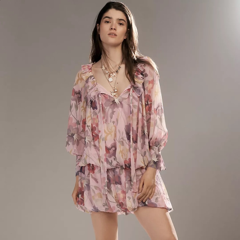 Anthropologie Mare Mare Long-Sleeve Floral Mini Dress | small